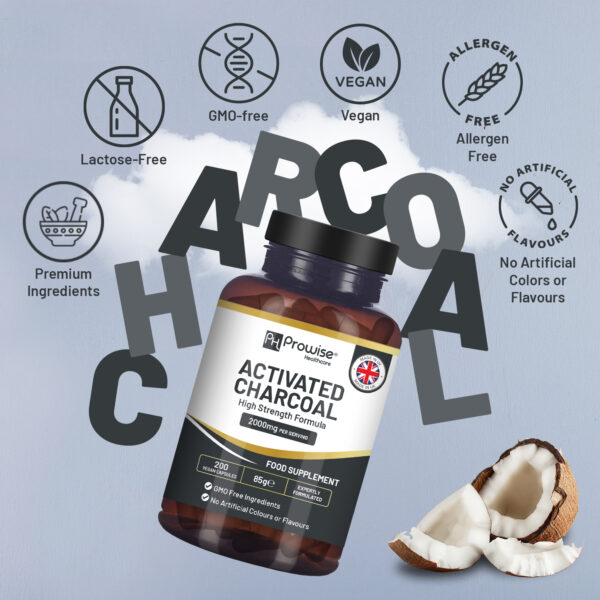 Activated Charcoal Capsules - 200 High Strength Vegan Capsules- 2000mg per serving I Made in the UK by Prowise Healthcare - Image 3