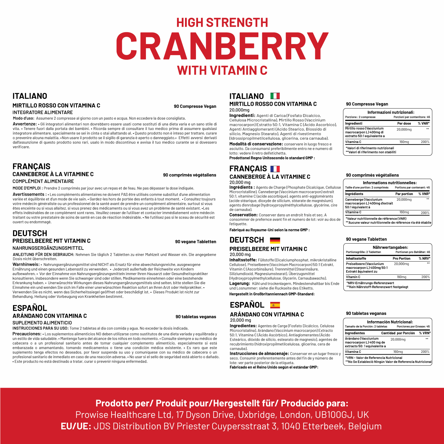 Double Strength Cranberry 20,000mg Added with Vitamin C - 90 Vegan Tablets I Easy to Swallow Tablets | GMO Free Ingredients I Made in UK by Prowise Healthcare - Image 6