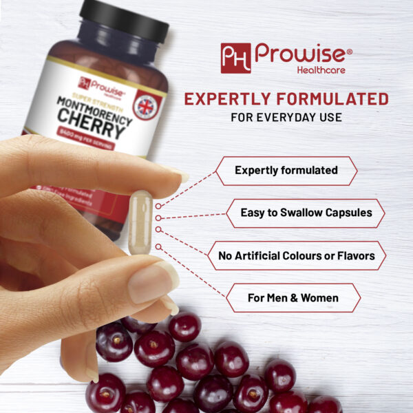 Montmorency Cherry 6400mg - 200 Tart Cherry Capsules - Natural Tart Cherry Extract Supplement for Men & Women – Super Strength, Gluten Free, Vegan and GMO Free - Image 4