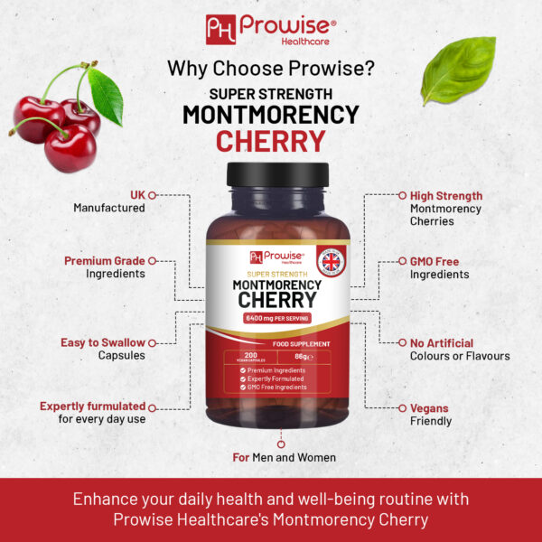 Montmorency Cherry 6400mg - 200 Tart Cherry Capsules - Natural Tart Cherry Extract Supplement for Men & Women – Super Strength, Gluten Free, Vegan and GMO Free - Image 5