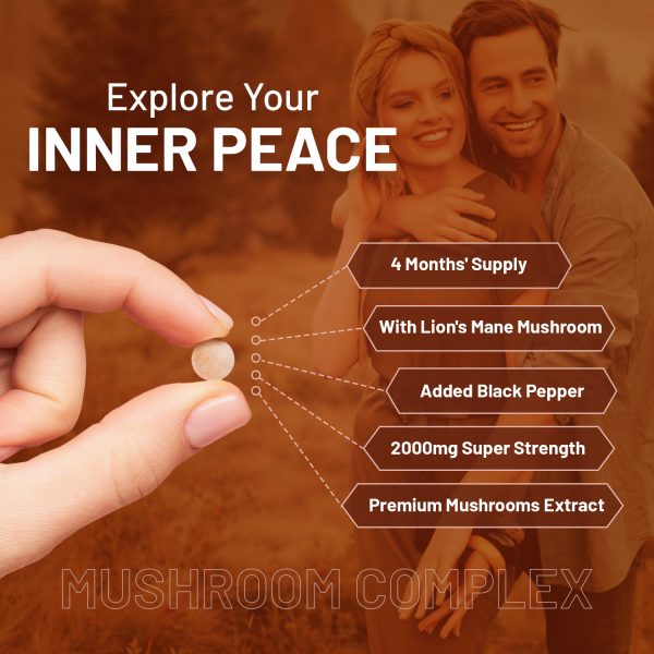 Advanced Mushroom Complex 2000mg | 6 mushrooms with Lion's Mane, Chaga, Cordyceps, Shiitake, Reishi & Maitake with Black Pepper | 120 Vegan tablets - Image 5