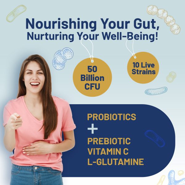 Bio Cultures Complex Probiotics and Prebiotics - 50 billion CFU - 10 Live Bacteria Strains – Added with Inulin, L-Glutamine & Vitamin C - 60 Capsules | Advanced Probiotic for Women & Men by Prowise - Image 3