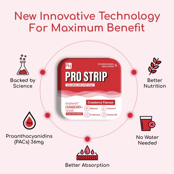 PROSTRIP®️ CRANBERRY+ Urophenol™ Providing 36 mg Proanthocyanidins (PACs) - Added with D-Mannose, Organic Hibiscus, Vitamin D3, B6 & C – 30 Oral Vegan Strips – No water Needed – by Prowise Healthcare - Image 4