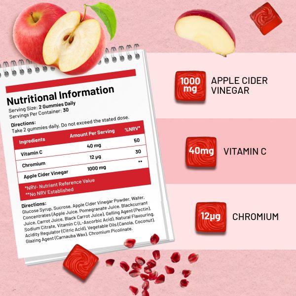 Vegan Apple Cider Vinegar Gummies | Apple Flavour | High Strength 1000mg with Vitamin C, Chromium and Pomegranate | Natural Apple Cider Vinegar | Non-GMO, Gluten-Free & Gelatine-Free by Prowise - Image 2