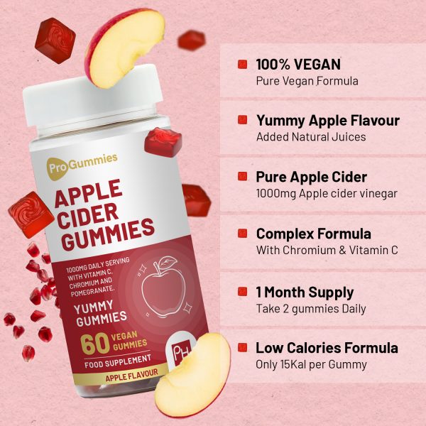 Vegan Apple Cider Vinegar Gummies | Apple Flavour | High Strength 1000mg with Vitamin C, Chromium and Pomegranate | Natural Apple Cider Vinegar | Non-GMO, Gluten-Free & Gelatine-Free by Prowise - Image 3