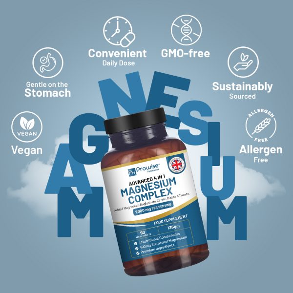 Magnesium Glycinate Complex 4 in 1 - 2000mg per serving | Precise 400mg Elemental Magnesium dose | Added Magnesium Glycinate, Citrate, Malate & Taurate | 90 Vegan Tablets - by Prowise - Image 3