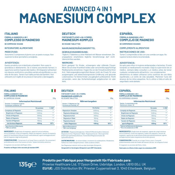 Magnesium Glycinate Complex 4 in 1 - 2000mg per serving | Precise 400mg Elemental Magnesium dose | Added Magnesium Glycinate, Citrate, Malate & Taurate | 90 Vegan Tablets - by Prowise - Image 6