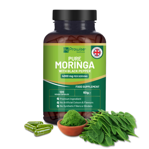 Pure Moringa Leaf 4000mg per Serving added with Black Pepper 120 Vegan Capsules | Moringa Oleifera Leaf Supplement | 100% Natural - No Synthetic Binders or Fillers | Extract & Powder combo by Prowise - Image 2