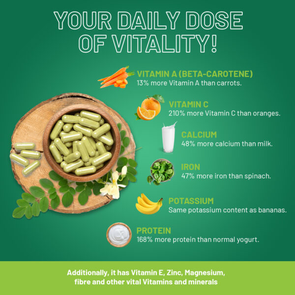 Pure Moringa Leaf 4000mg per Serving added with Black Pepper 120 Vegan Capsules | Moringa Oleifera Leaf Supplement | 100% Natural - No Synthetic Binders or Fillers | Extract & Powder combo by Prowise - Image 5