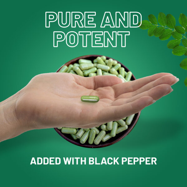 Pure Moringa Leaf 4000mg per Serving added with Black Pepper 120 Vegan Capsules | Moringa Oleifera Leaf Supplement | 100% Natural - No Synthetic Binders or Fillers | Extract & Powder combo by Prowise - Image 6