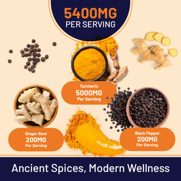 Turmeric Tablets 5400mg with Black Pepper, Ginger - High Strength Turmeric 95% Curcumin Supplements | 150 Easy Swallow Tablets (Not Capsules or Powder) - Letterbox Friendly - Made in UK – Prowise - Image 4