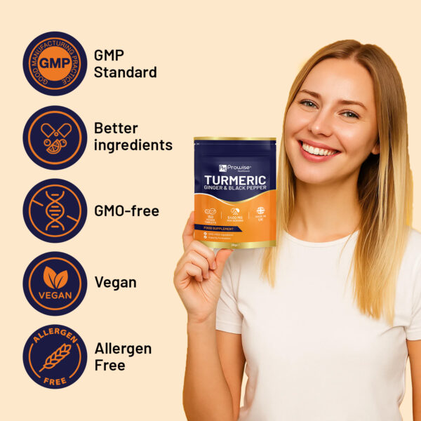 Turmeric Tablets 5400mg with Black Pepper, Ginger - High Strength Turmeric 95% Curcumin Supplements | 150 Easy Swallow Tablets (Not Capsules or Powder) - Letterbox Friendly - Made in UK – Prowise - Image 5