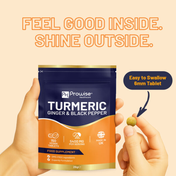 Turmeric Tablets 5400mg with Black Pepper, Ginger - High Strength Turmeric 95% Curcumin Supplements | 150 Easy Swallow Tablets (Not Capsules or Powder) - Letterbox Friendly - Made in UK – Prowise - Image 6