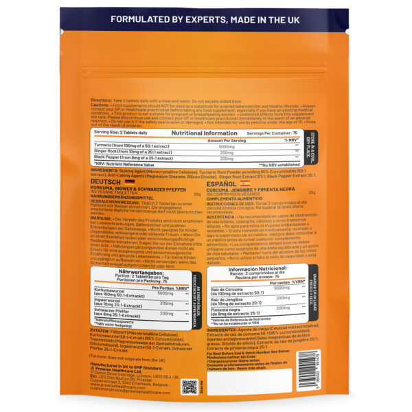 Turmeric Tablets 5400mg with Black Pepper, Ginger - High Strength Turmeric 95% Curcumin Supplements | 150 Easy Swallow Tablets (Not Capsules or Powder) - Letterbox Friendly - Made in UK – Prowise - Image 7