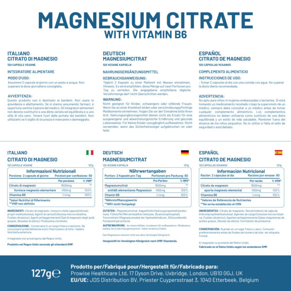 Magnesium Citrate Capsules 1500mg with Vitamin B6 | 120 Vegan Tablets | 450mg Elemental Mg | High Strength Magnesium Supplements for Women & Men | Capsules not Tablets | Made in UK by Prowise - Image 7