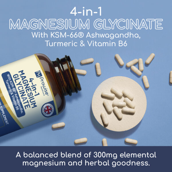 4-in-1 Magnesium Glycinate added with KSM-66 Ashwagandha, Turmeric and Vitamin B6 | 90 Vegan Capsules | 4,001 mg per serving | Easy to Swallow Capsule | GMO & Gluten Free | Premium Quality by Prowise - Image 7