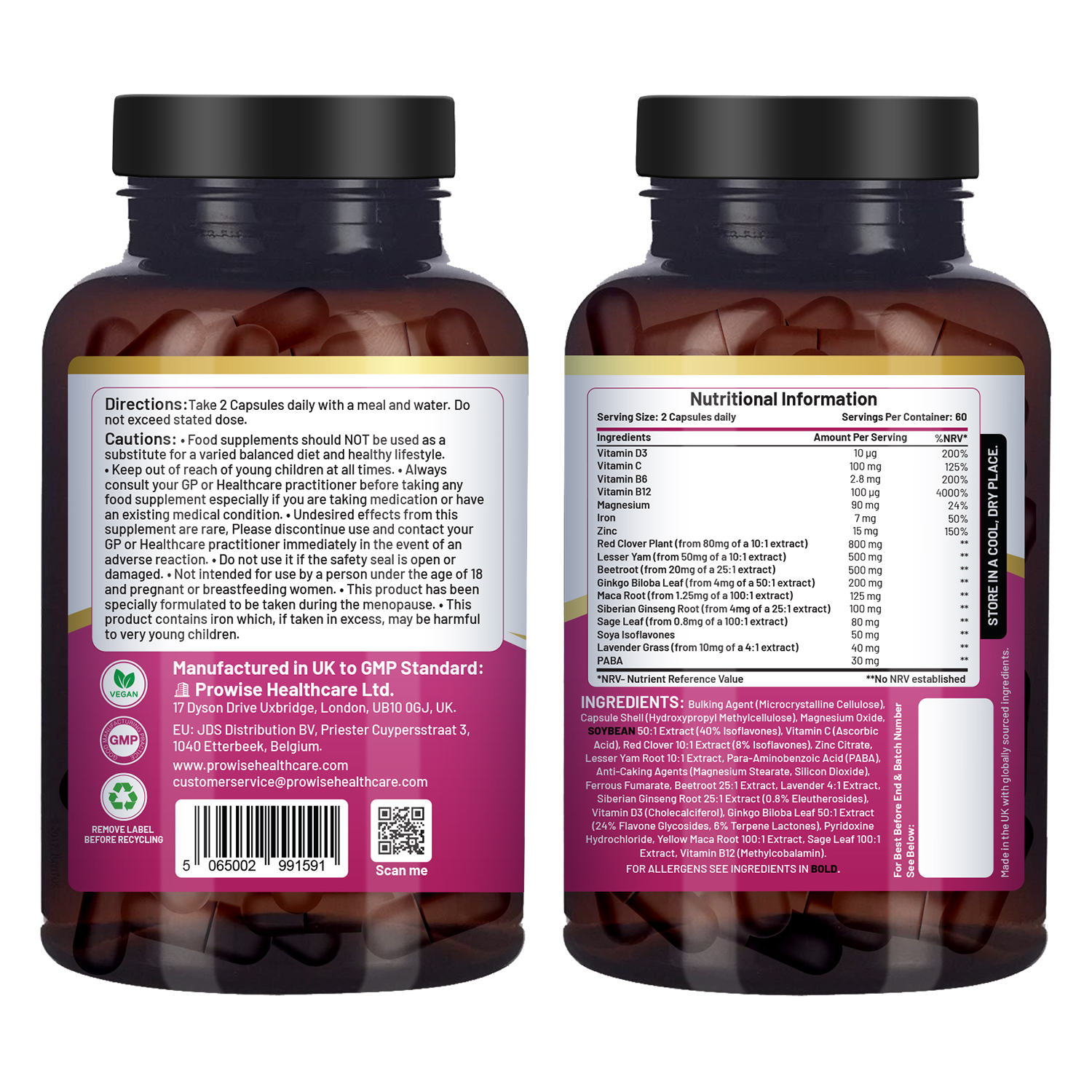 Perimenopause Supplements for Women added Red Clover, Sage Leaf, Lesser Yam, Maca Root, Siberian Ginseng Root and 12 other active ingredients | 120 Vegan Capsules | Made in UK by Prowise - Image 2