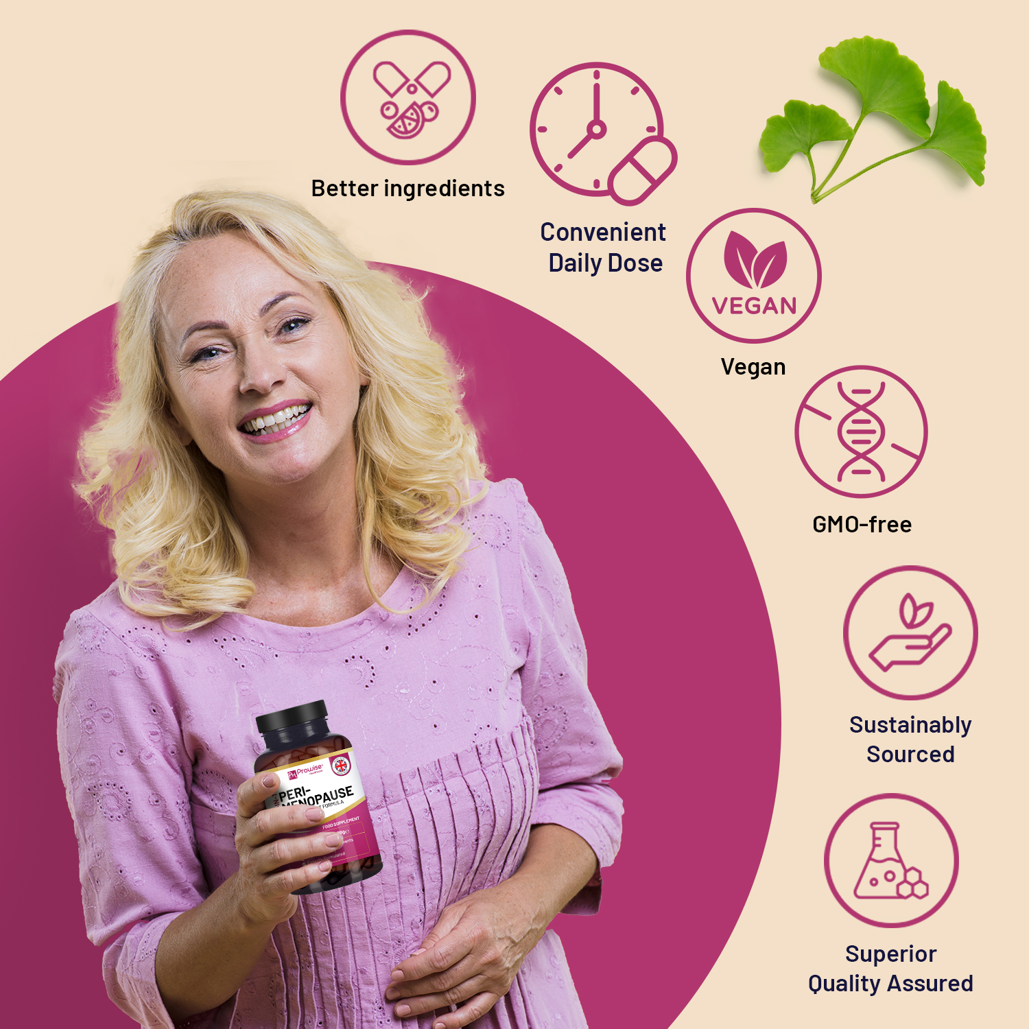 Perimenopause Supplements for Women added Red Clover, Sage Leaf, Lesser Yam, Maca Root, Siberian Ginseng Root and 12 other active ingredients | 120 Vegan Capsules | Made in UK by Prowise - Image 4