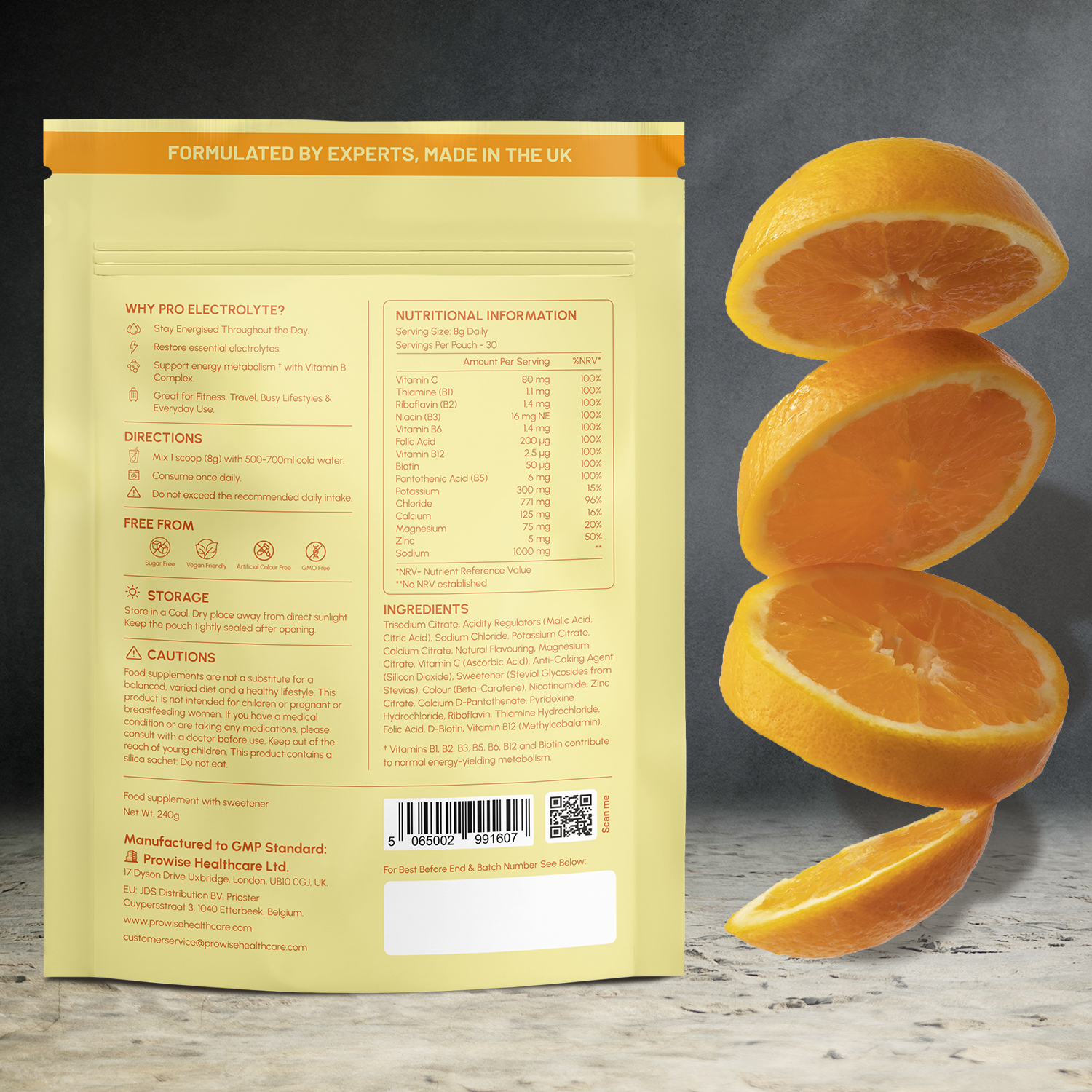 Pro Electrolyte Orange Flavour 30 Servings | Advanced Electrolyte Blend with Vitamin B Complex, Sodium, Chloride, Potassium, Calcium, Magnesium, Zinc & Vitamin C Made in UK by Prowise - Image 6